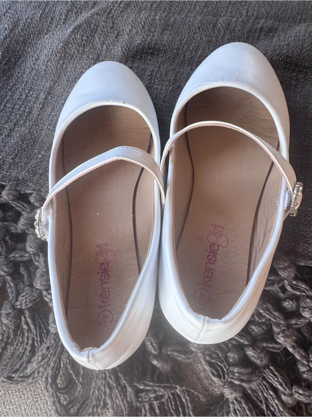 Kensie Girl White Mary Jane Flats with Crystal Buckle